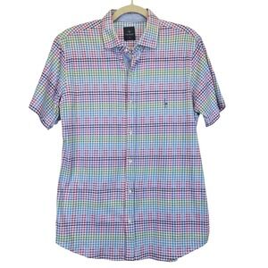 Tailorbyrd Collection Mens Short Sleeve Button Down Shirt Gingham Medium Pastel